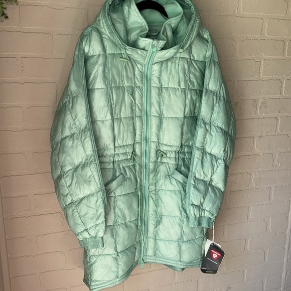 Free People coat Patricia poncho hoodie snap jacket sides NWT small green mist - Picture 3 of 16